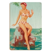 Polka Dot Bikini - Vintage Pin Up Girl Poster by Knute O. Munson c.1940s - 8 x 12 inch Vintage Wood Art Sign