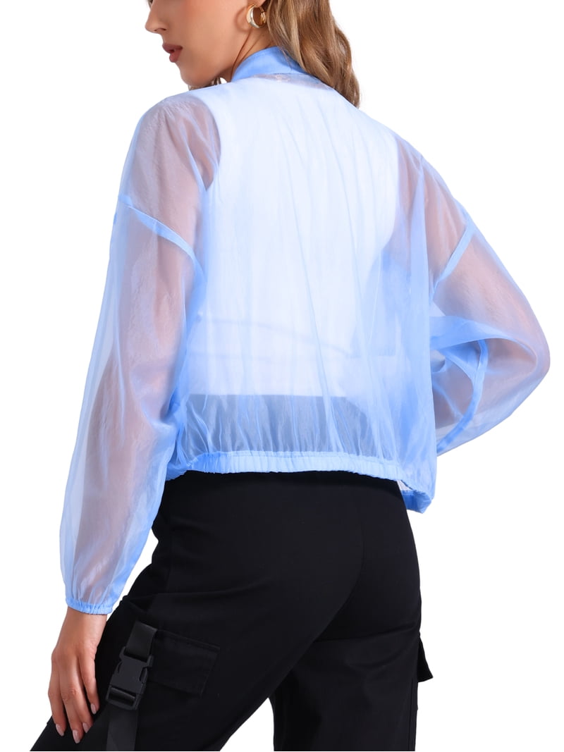 INSPIRE CHIC Sheer Bomber Jacket for Women's Zip Up Long Sleeve