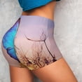 thumbnail image 4 of Logiee Morpho butterfly and dandelion Print Women's Biker Shorts,Workout Gym Shorts,Scrunch Shorts,Tummy Control Hidden Scrunch Running Yoga Shorts-Large, 4 of 8