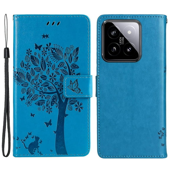 Kt Imprinting Flower Series-3 For Xiaomi 14 Wallet Phone Cover Imprinted Cat Tree Phone Case