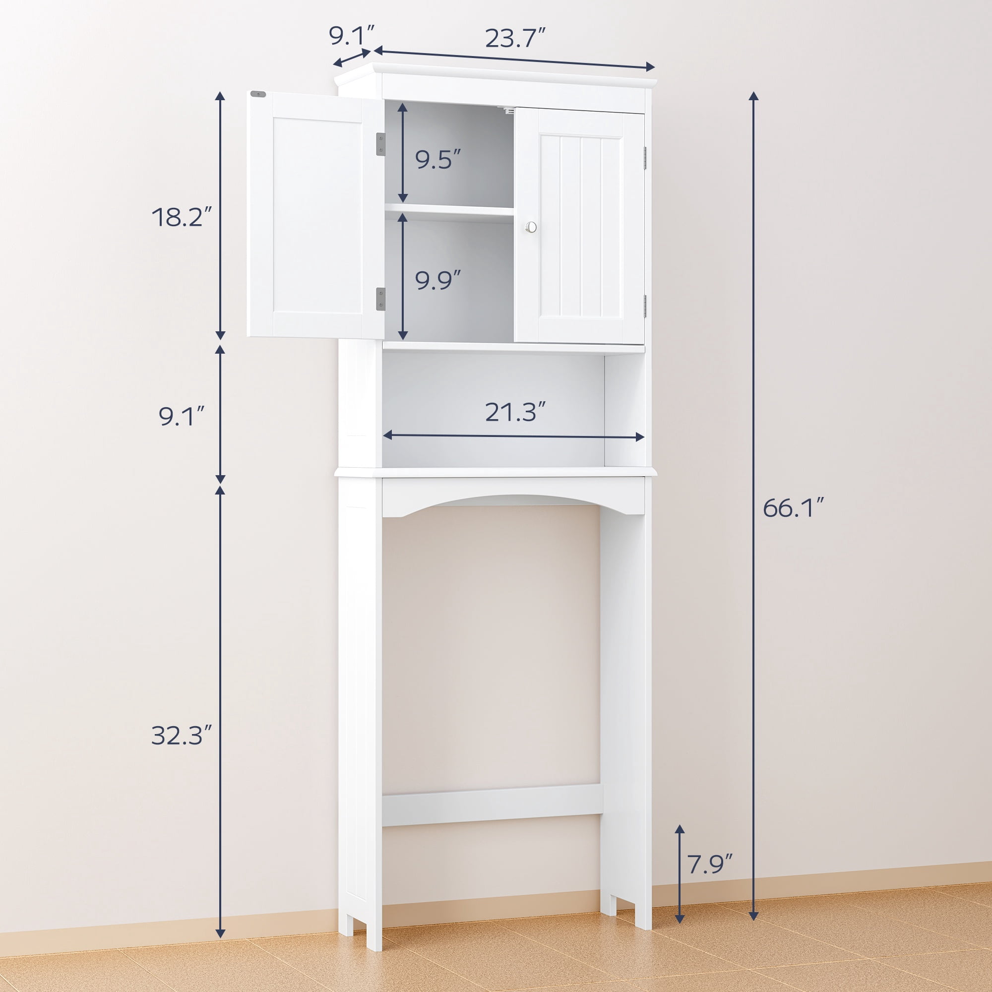 Over the Toilet Storage Cabinet, Asofer Bathroom Space Saver Organizer above Toilet with Adjustable Shelf & 2 Doors, White