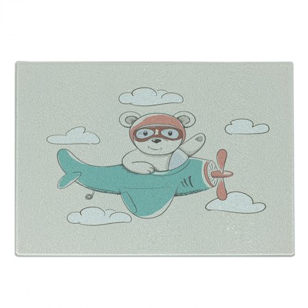 

Cartoon Airplane Cutting Board Adventurous Funny Bear Flying in the Sky on a Plane Cheerful Decorative Tempered Glass Cutting and Serving Board Small Size Multicolor by Ambesonne