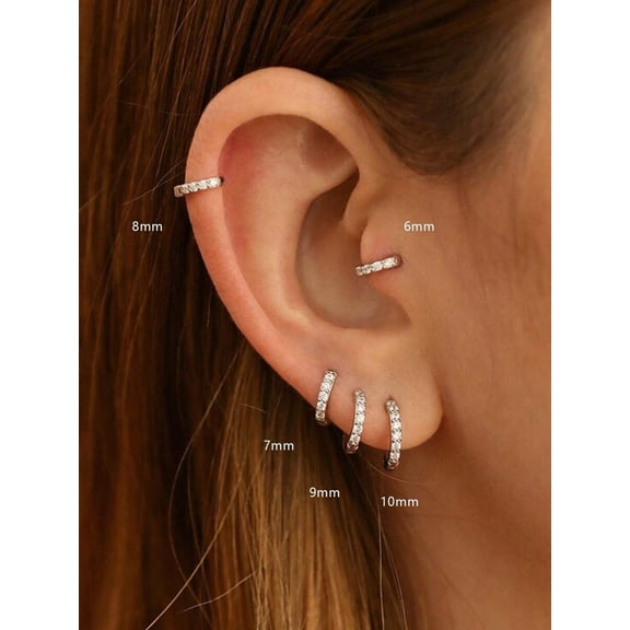 5 Pairs Small CZ Silver Huggie Hoop Earrings for Women – 6mm to 10mm Cartilage & Helix Studs