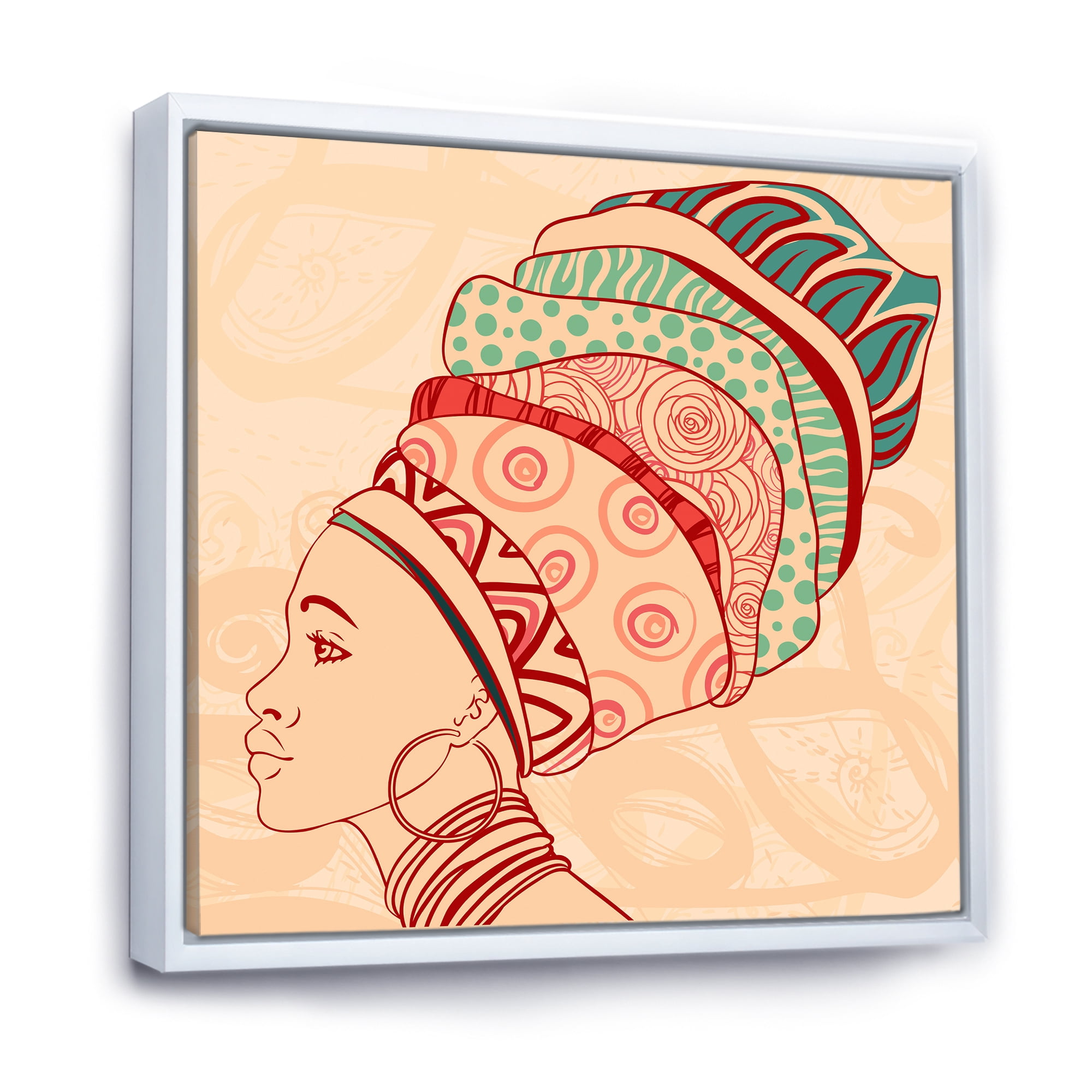 Designart 'African American Woman Portrait with Turban II' Modern Framed Canvas Wall Art Print