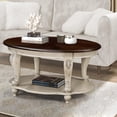 thumbnail image 2 of Gzxs Vintage Oval Coffee Table, Living Room 2-Tier Center Tea Table with Open Shelf, 42"L x 26"W x 20.5"H, Beige and Espresso Top, 2 of 9