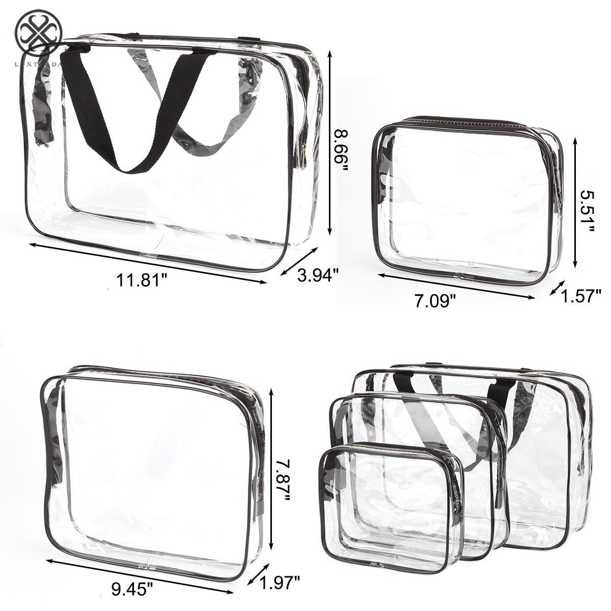 3Pcs Crystal Clear PVC Travel Toiletry Bag Kit for Women Men, Waterproof  Vinyl Organizer Clear Makeup Bags with Zipper Handle Straps, Cosmetic Bag