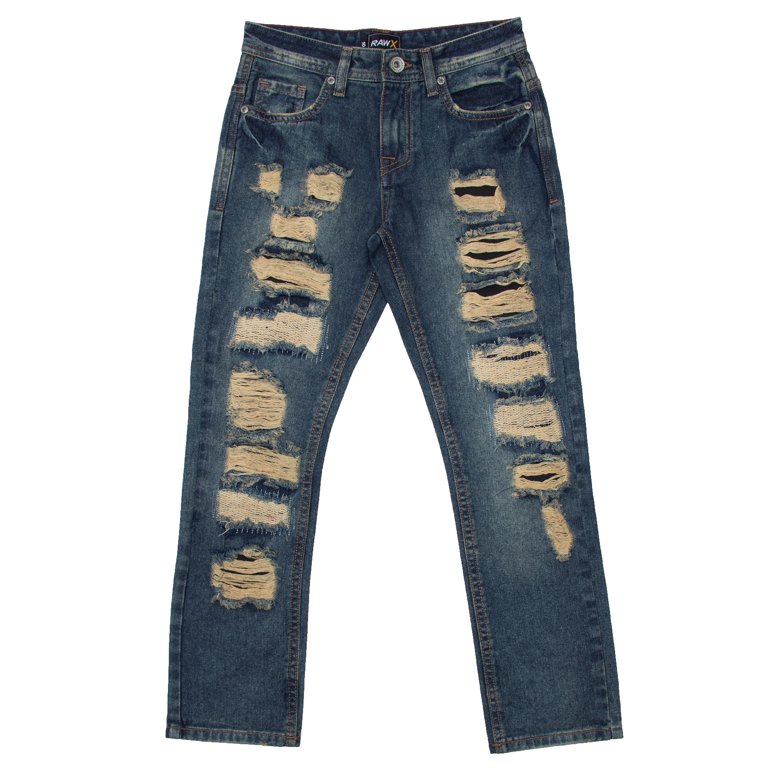 RAW X Skinny Fit Stretch Jeans for Big Boys 8-18, Fashion Rips Destroyed Distressed Washed Denim Jean Pants for Boys, - Walmart.com