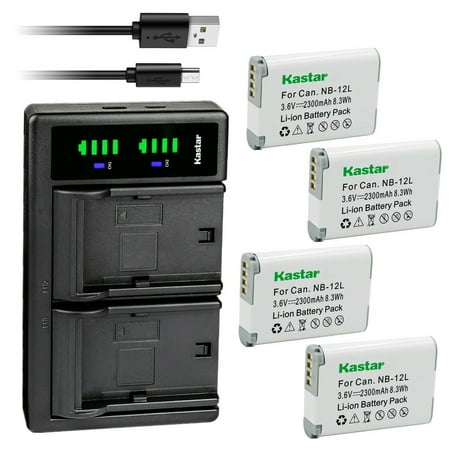 Kastar 4-Pack Battery and LTD2 USB Charger Replacement for Canon NB-12L NB-12LH Battery Canon CB-2LG CB-2LGE Charger Canon PowerShot G1 X Mark II PowerShot N100 VIXIA mini X (LEGRIA mini X) Camera