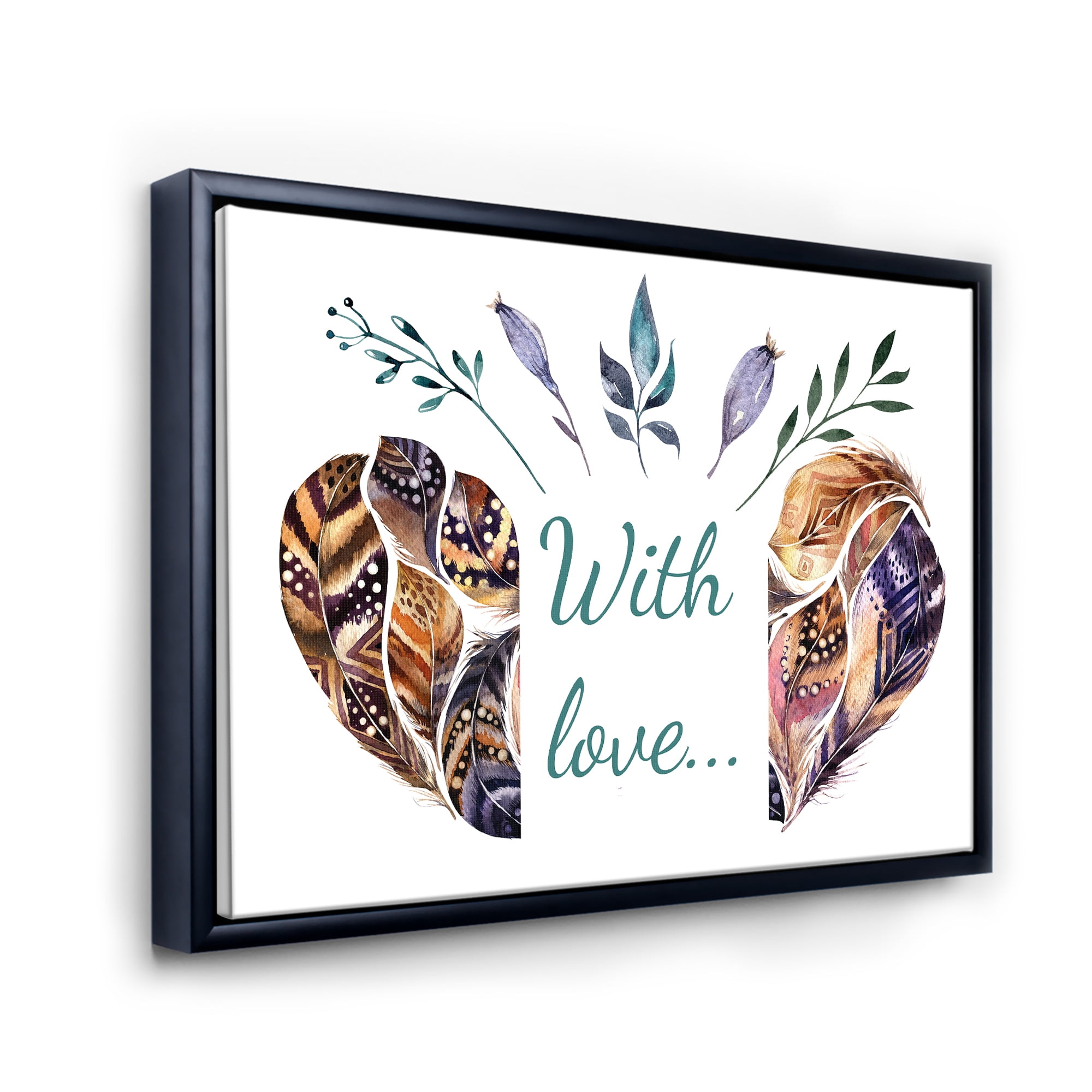 Designart 'Hearted Shaped Feathers With Love' Traditional Framed Canvas Wall Art Print