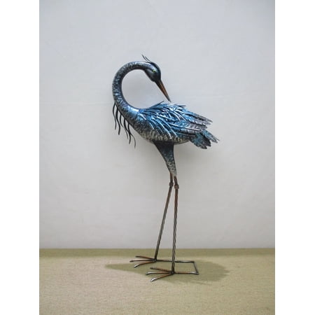 Blue Crane With Head Turned Garden Statue