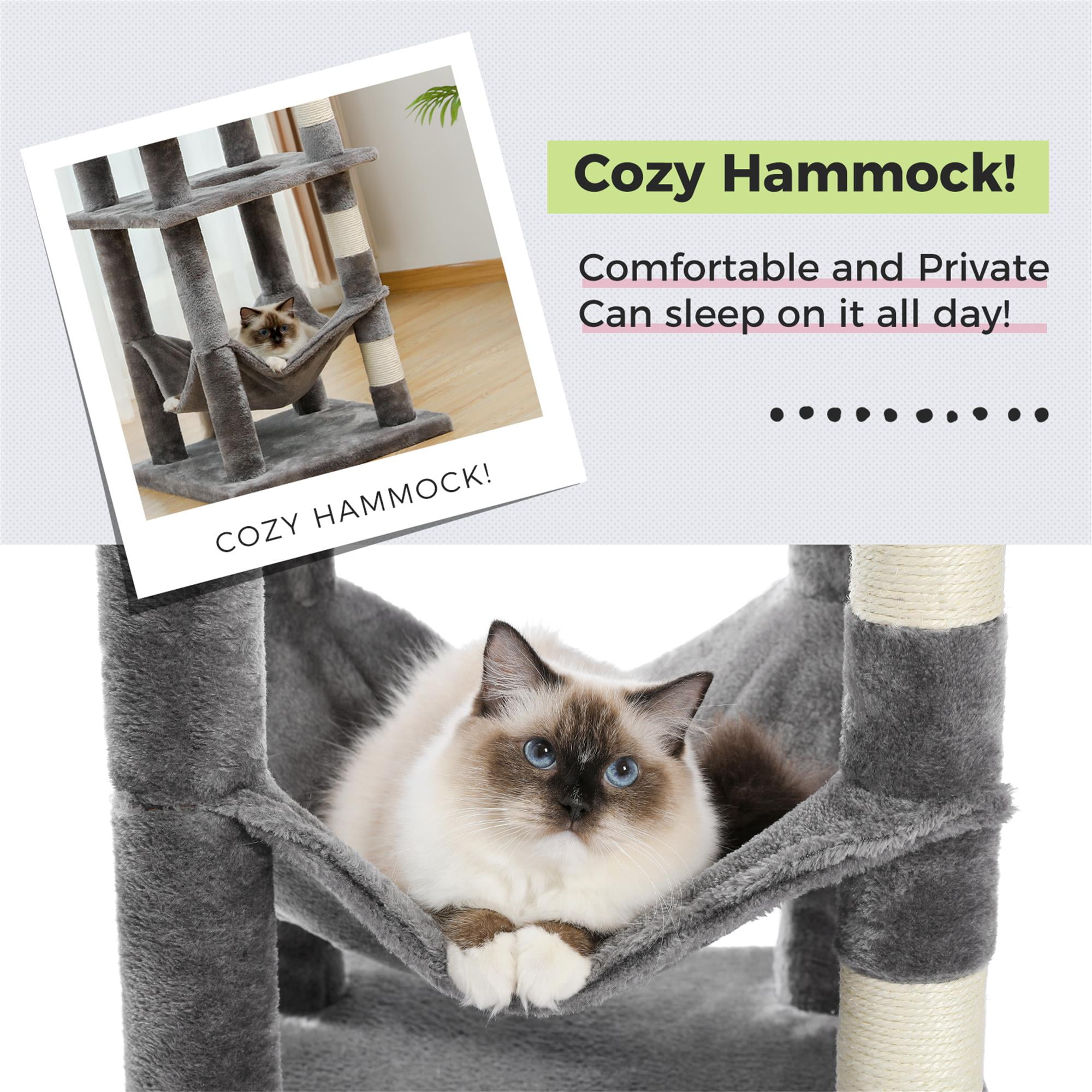 Kadyn 60" Cat Tree Tower for Indoor Cats, Plush Multi-Level Cat Condo with 5 Scratching Posts, 2 Perches, Caves, Hammock, Gray