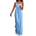 thumbnail image 2 of Womens Casual Loose Jumpsuits Summer Boho Wide Leg Rompers Sleeveless Overalls with Pockets Light Blue S, 2 of 7