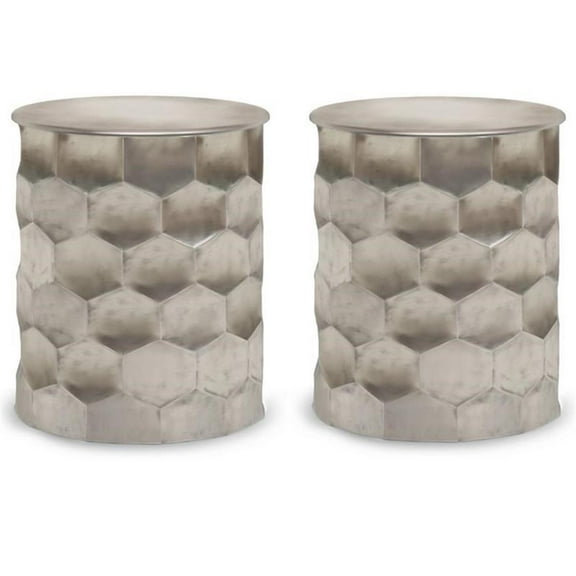 Home Square 2-Piece 17 " Metal Storage Accent Side Table Set in Antique Silver