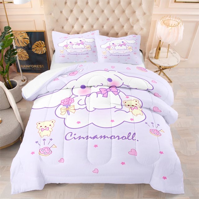 Juego de edredón Twin XL | Ropa de cama suave con dibujos animados para todas las estaciones | Juego de edredón y funda de almohada Cinnamoroll de 3 piezas