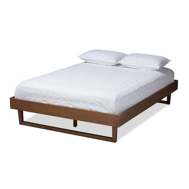 Baxton Studio Lit Plateforme Grand en Bois de Style Mi-Siècle Liliya en Noyer Brun