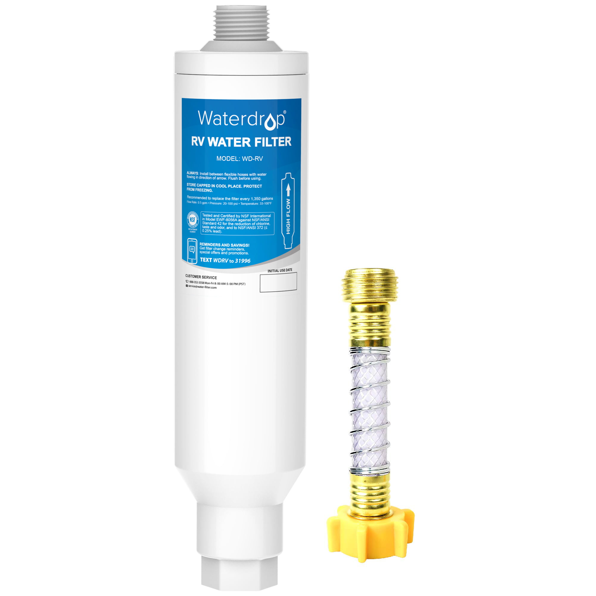 Greatly Reduces Chlorine Taste Certified to NSF42/372 Dedicated for RVs and Marine Odor and Sediment in Drinking Water 2 Packs of RV Inline Water Filter With Flexible Hose Protector 