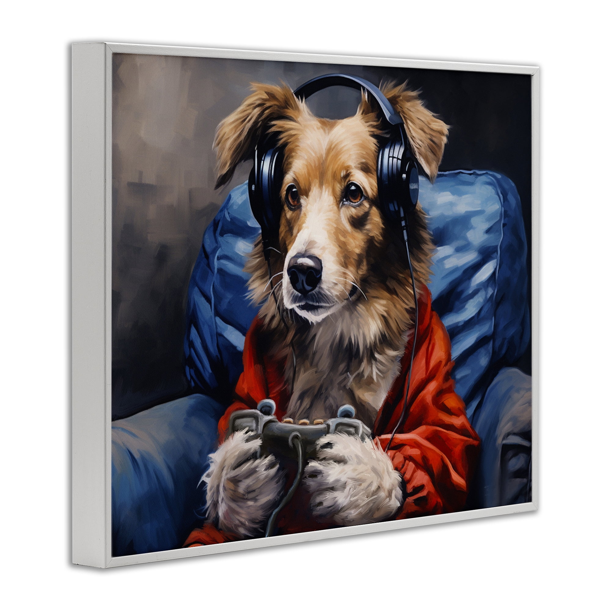 Game Master Dog White Framed Giclee Art, design by Shawna Stewart