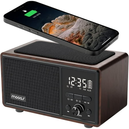 Retro Bluetooth Radio Speaker Vintage Charging Desk Clock Portable Bedside Analog Antique Old School FM Tabletop Alarm Hands-Free Calling Supports AUX for Kitchen Bedroom Office