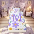 thumbnail image 3 of Meiyoeat Spring Daisy Floral Twin Sheet Sets for Women Girls, Cute Initial M Letter Bedding, Lavender Purple, 3-Piece, 3 of 5