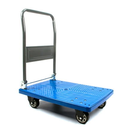 

880 lb. Platform Cart Foldable push Trolley 360 degree swivel wheels 35 x 23 x 34.3 inches Blue