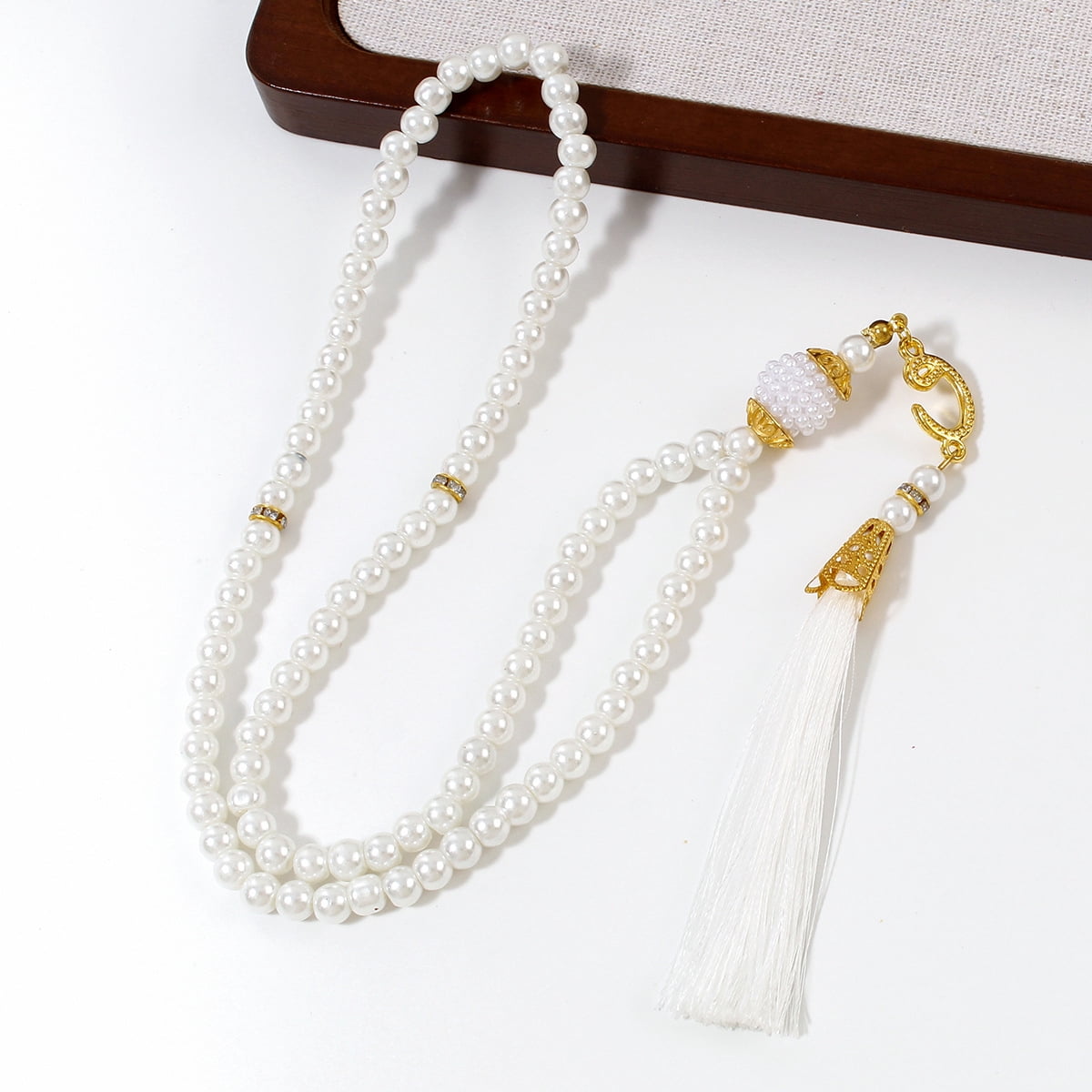 12 Sets Prayer Beads Favor Set, Pearl Beaded Bracelet with Crescent Moon Charm, Thank You Tags and Organza Bags, Baptism Religious Celebration Gift Supplies for Wedding Party Guests