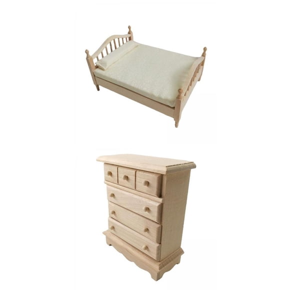 1/12 Cama Doble Mini Cajón Gabinete Niños Juego de Simulación para Niños