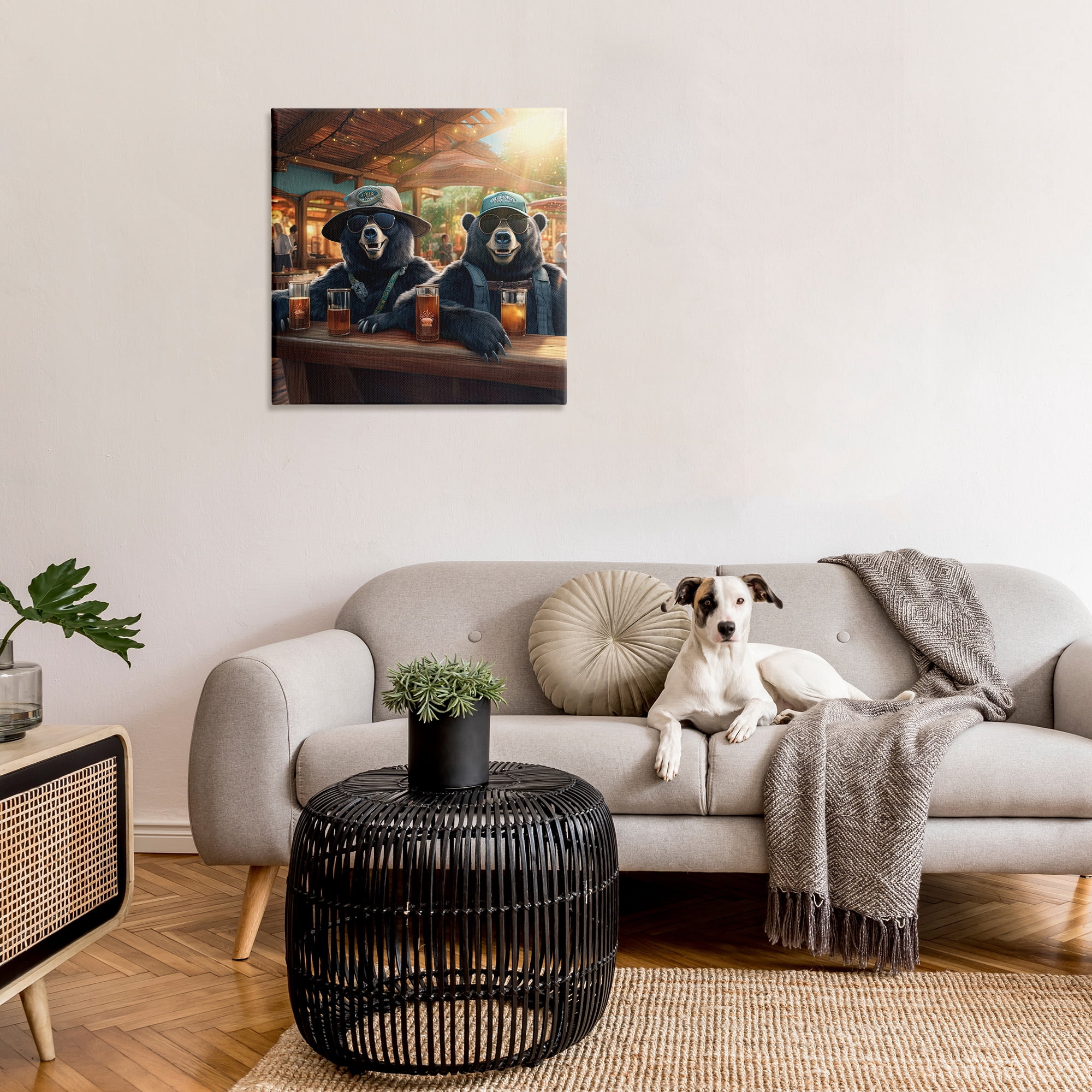 Stupell Industries Drinking Bears at Bar Animals & Insects Painting Gallery Wrapped Canvas Art Print Wall Art, 30 x 30