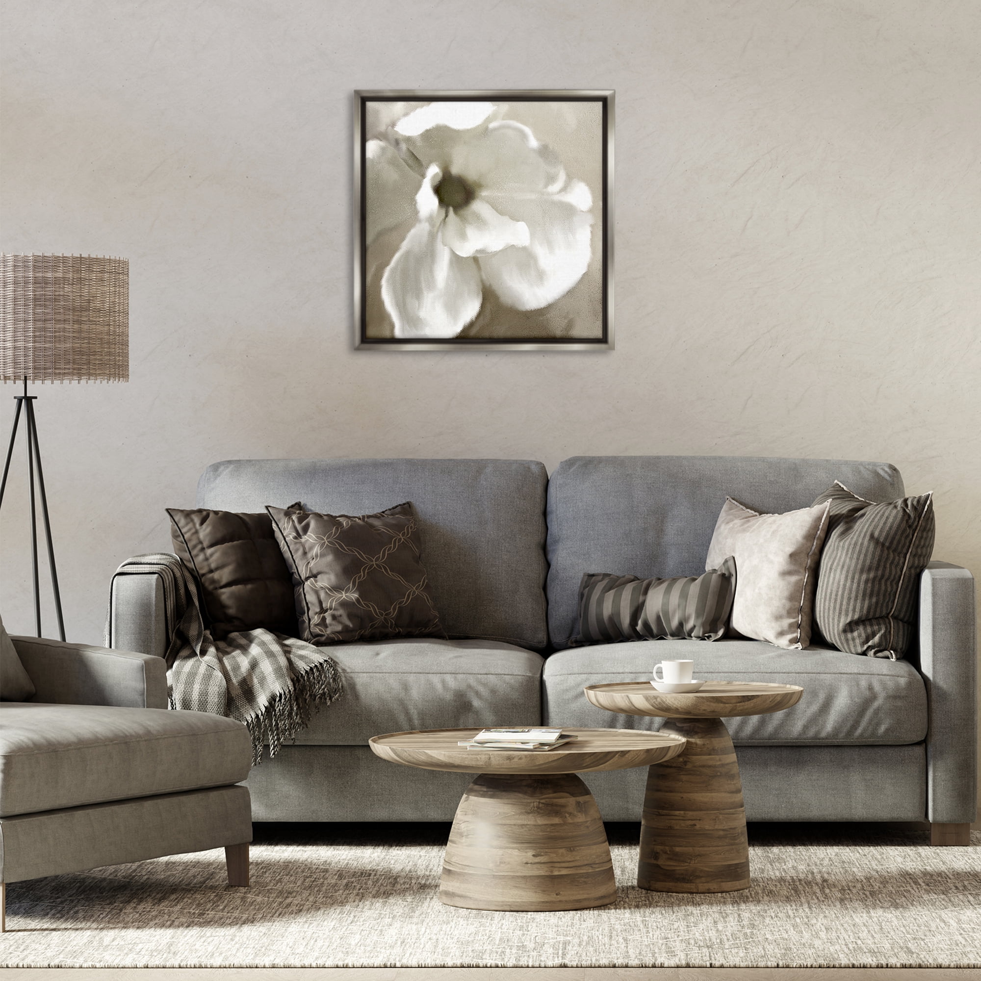 Stupell Industries Blooming Magnolia Petals Plants & Flowers Painting Gray Floater Framed Canvas Art Print Wall Art, 25 x 25