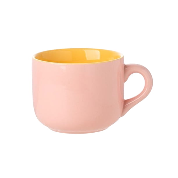 Billuyoard Taza de cerámica, avena, desayuno, bebida, microondas, contenedor de comida, café, té, leche, taza de cerámica con asa, gran Juegos de servir café y té Rosa