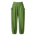 thumbnail image 7 of Zjunqe Summer Lightweight Gauze Linen Pants for Women Smocked High Waisted Wide Leg Flowy Bootcut Trousers Business Casual Pant Relaxed Fit Yoga Lounge Harem Pants Loose Fit Jogger Pants Green Xl, 7 of 7