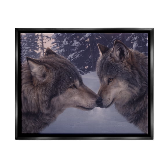 Stupell Industries Wolves Touching Noses Nature Animals & Insects Painting Black Floater Framed Art Print Wall Art