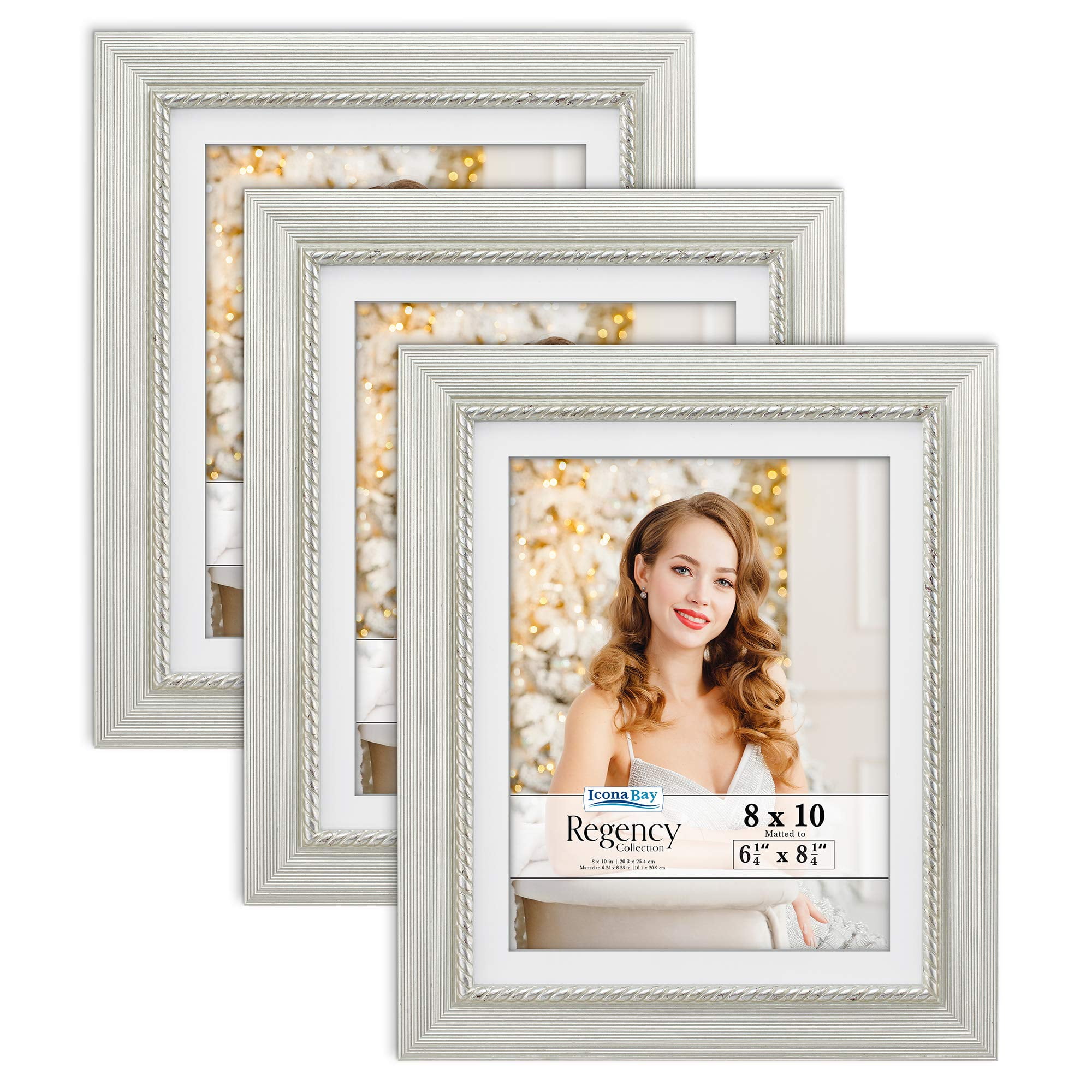 Special Moments 8x10” Photo Frame Silver Champagne Rope Easel Wall Hang Glass 