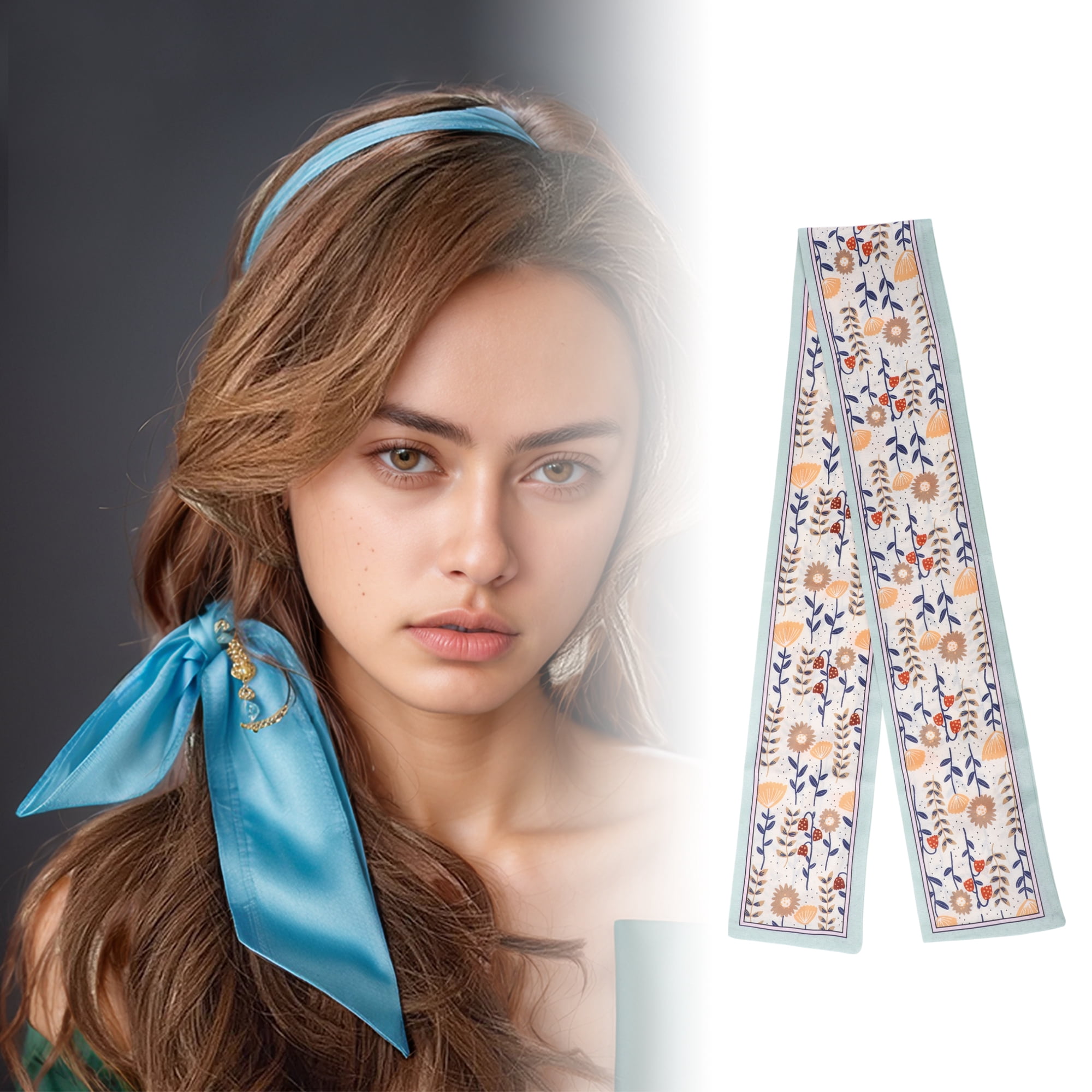 Unique Bargains Sunflowers Satin Headband for Women Blue Beige 1 Pc