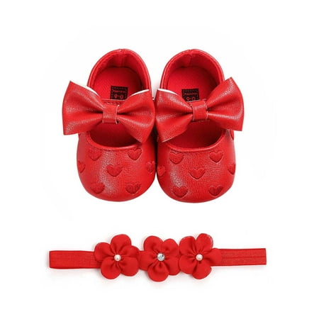 

Baby Shoes Headband Set Cute Heart Princess Dress Shoes Flower Hairband for Infant Newborn Girls