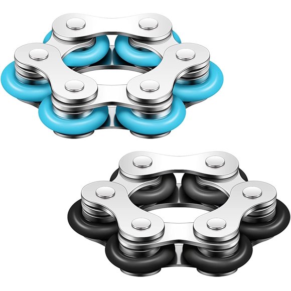 Amdohai 2 Pieces Fidget Toys Flippy Roller Chain, Six Roller Chain Fidget Toys Bike Chain Toys Novelty Stress Relief for Adults Teens Anxiety Autism, ADHD (Black, Sky Blue)