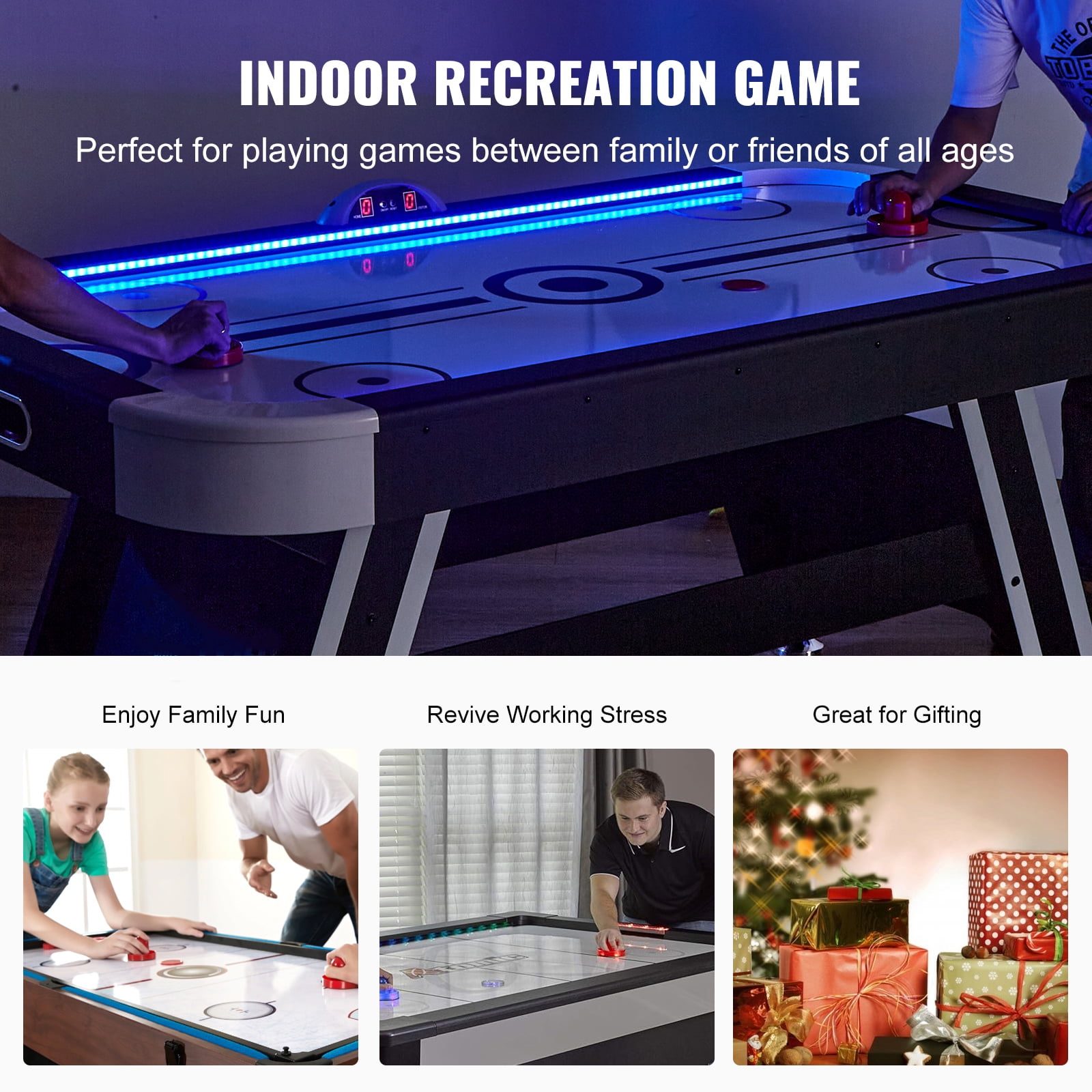 KFFKFF Air Hockey Table, 72" Indoor Hockey Table for Kids and Adults, LED Sports Hockey Game w/2 Pucks, 2 Pushers& Electronic Score System, Arcade Gaming Set for 4 player Home