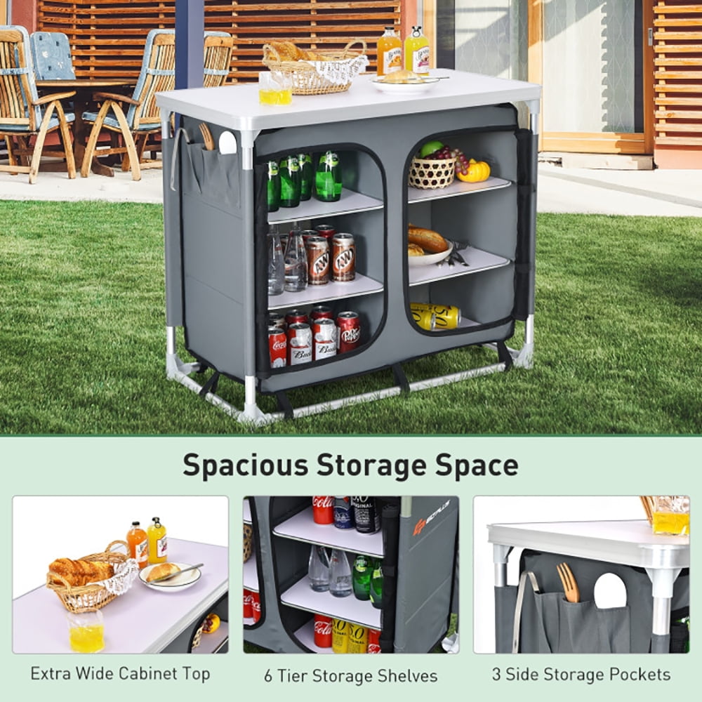 Aimee Lii Portable Camping Kitchen Table with Storage Shelves, Outdoor Picnic Table, Gray Aimee Lii Portable Camping Kitchen Table with Storage Shelves, Outdoor Picnic Table, Gray