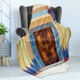 thumbnail image 4 of Egypt Soft Flannel Fleece Throw Blanket, Old Building with Entry Door and Round Columns with Detailed Patterns, Cozy Plush for Indoor and Outdoor Use, 50" x 70", Multicolor, by Ambesonne, 4 of 5