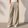 thumbnail image 2 of Ozmmyan 2026 Wide Leg Pants for Womens High Waist Pleated Button Zip Front Business Palazzo Pants with Pockets ﻿, 2 of 5