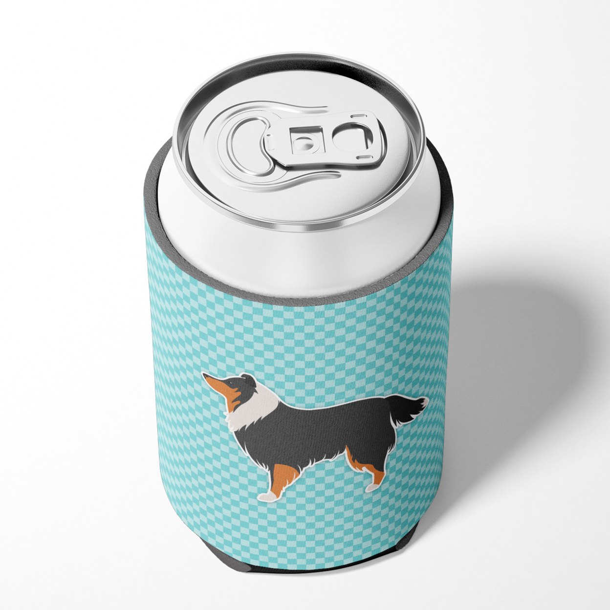 Caroline's Treasures BB3730CC Sheltie/Shetland Sheepdog Checkerboard Blue Can or Bottle Hugger, Can Hugger, multicolor
