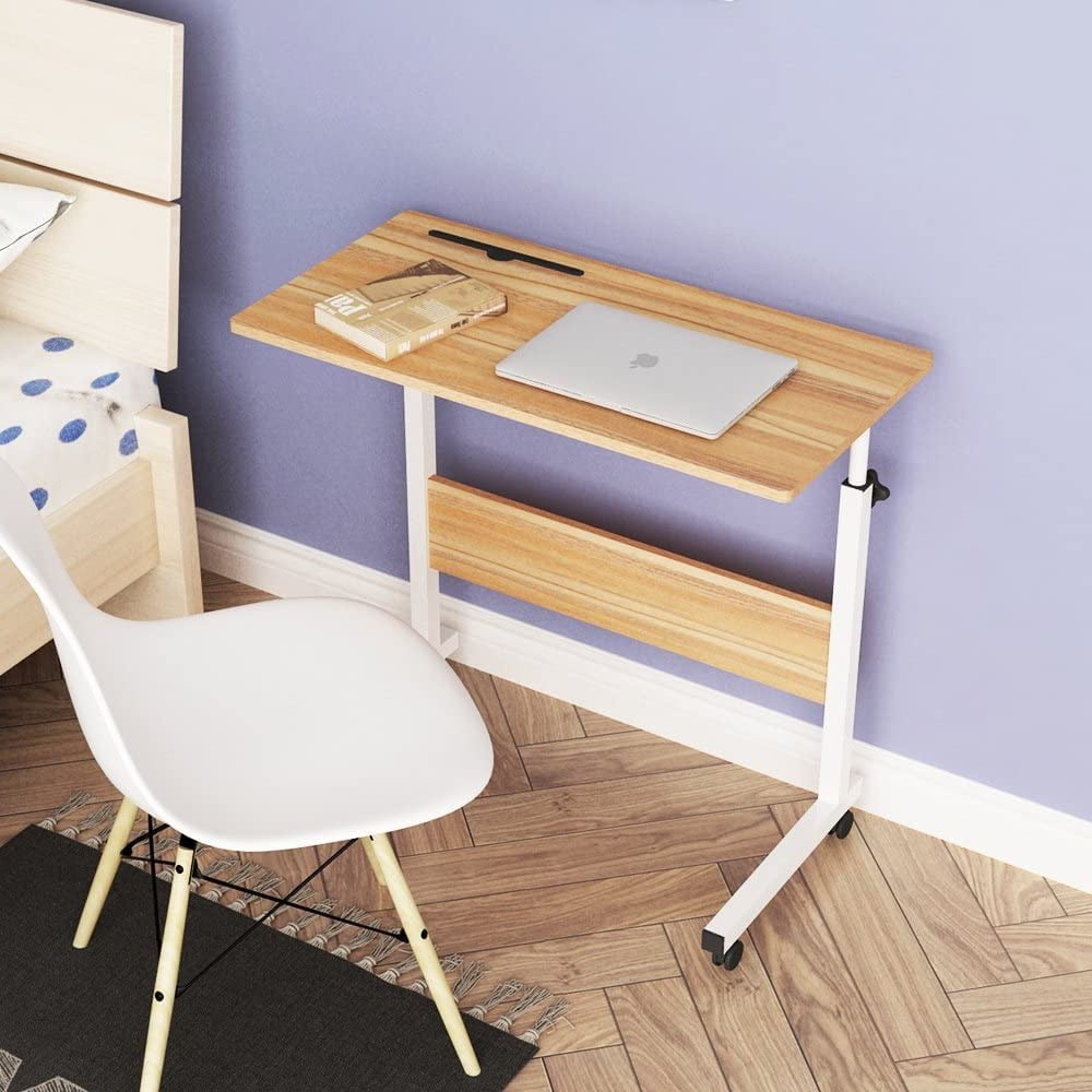 UBesGoo Adjustable Height Laptop Table Stand Rolling Computer Desk,Wood Color