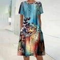 thumbnail image 2 of Drses Women's Casual Dresses Women's Summer Bohemian Print Short Sleeve Beach Dress Knee Length Dress Short Sleeve Dress for Women Summer, 2 of 5