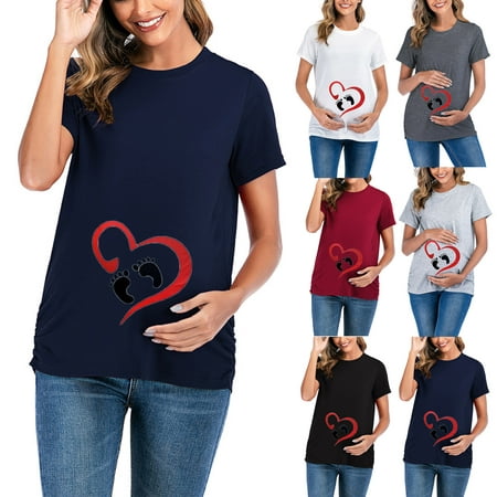 

Tejiojio Maternity/Labor/Nursing Clothing Clearance Pregnant Womans Solid Color Print Short Sleeve Woman Casual Clothe Top