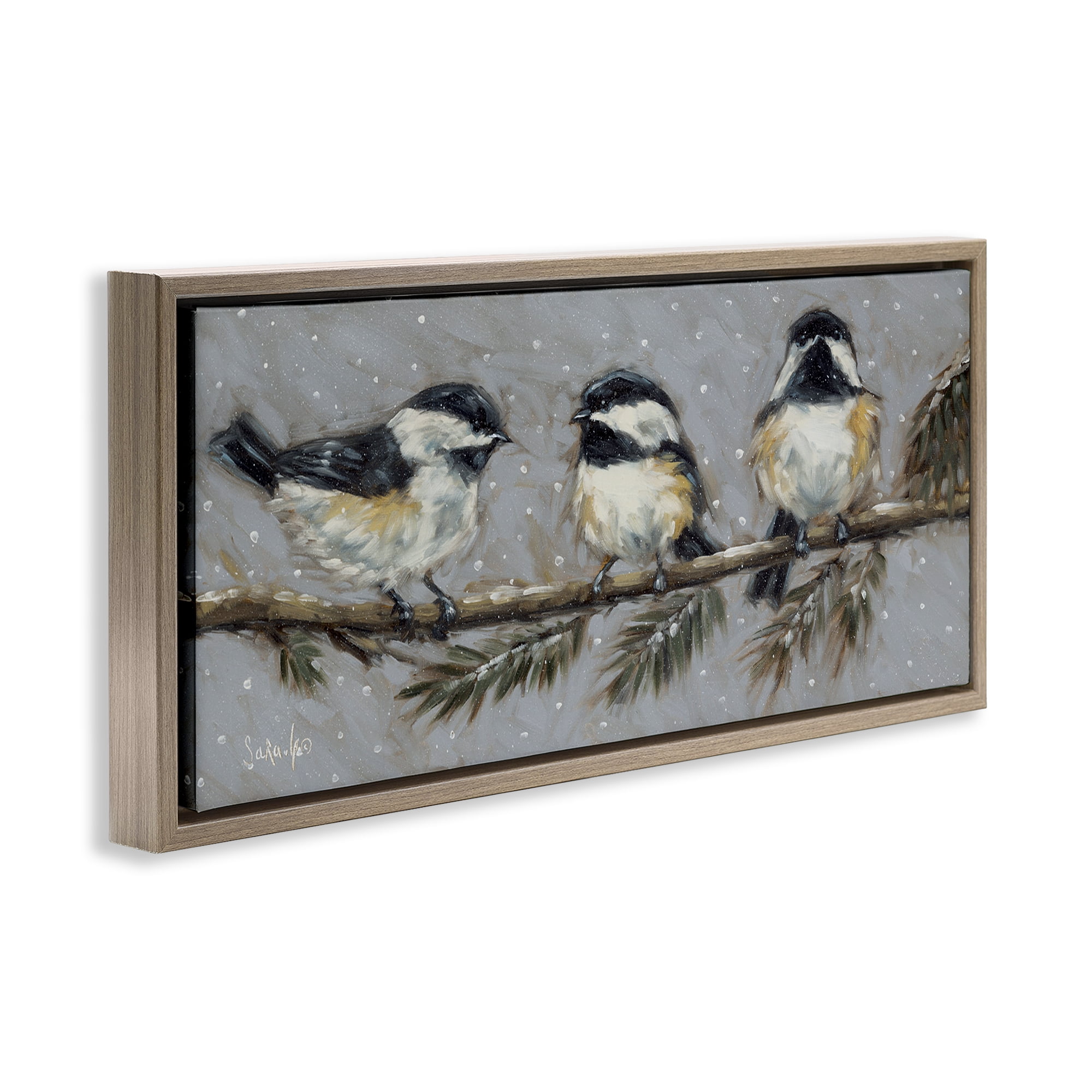 Stupell Industries Winter Bird Trio Animals & Insects Painting Brown Floater Framed Canvas Art Print Wall Art, 25 x 11