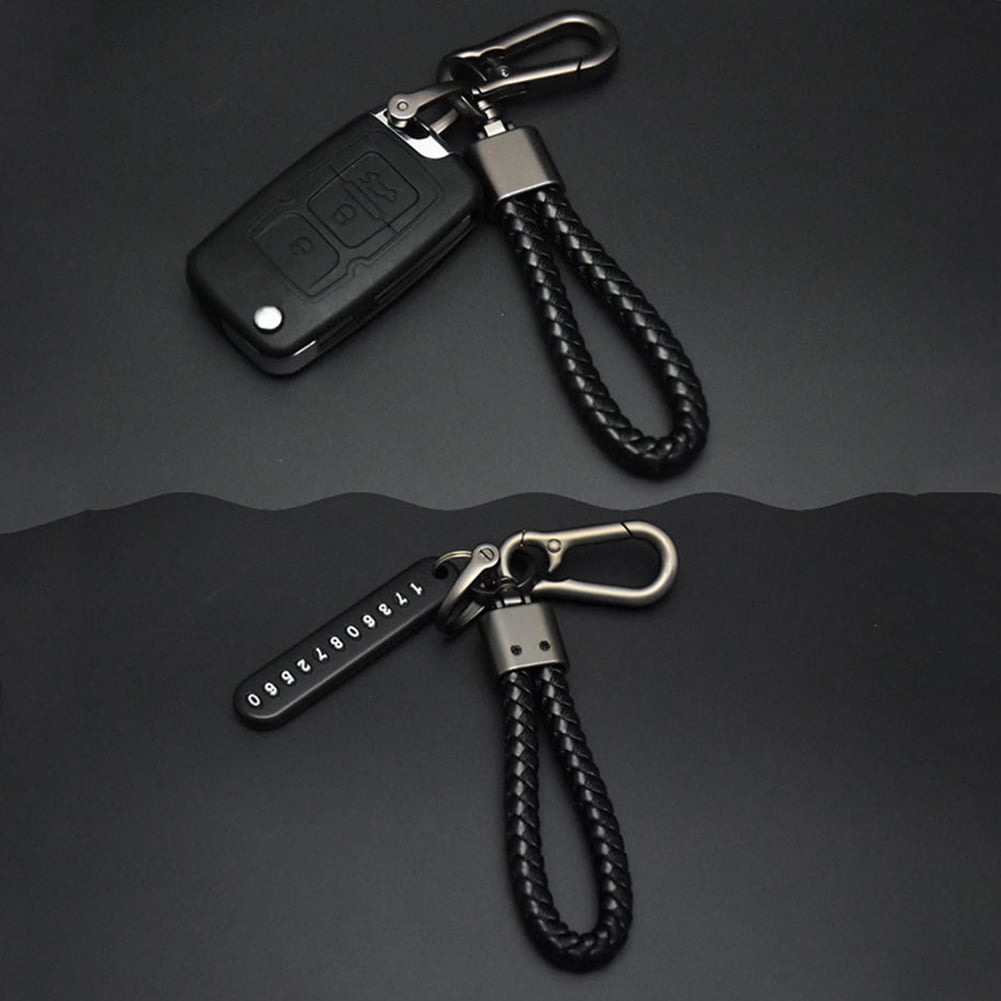 Car Keychain Keyring Leather Bradied Phone Number Plate Key Ring Auto  Vehicle Key Chain Accessories (Black)