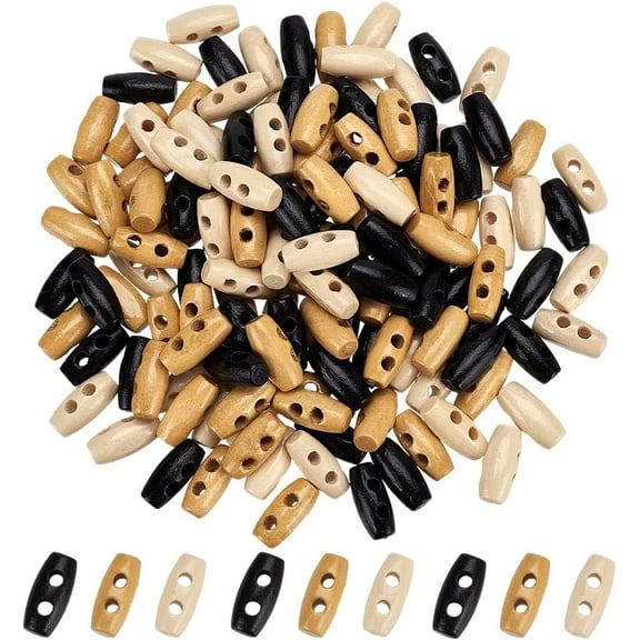 120Pcs 3 Colors 2-Hole Wooden Buttons Barrel shape Mixed Color 16x7mm Hole: 3mm 40pcs/color