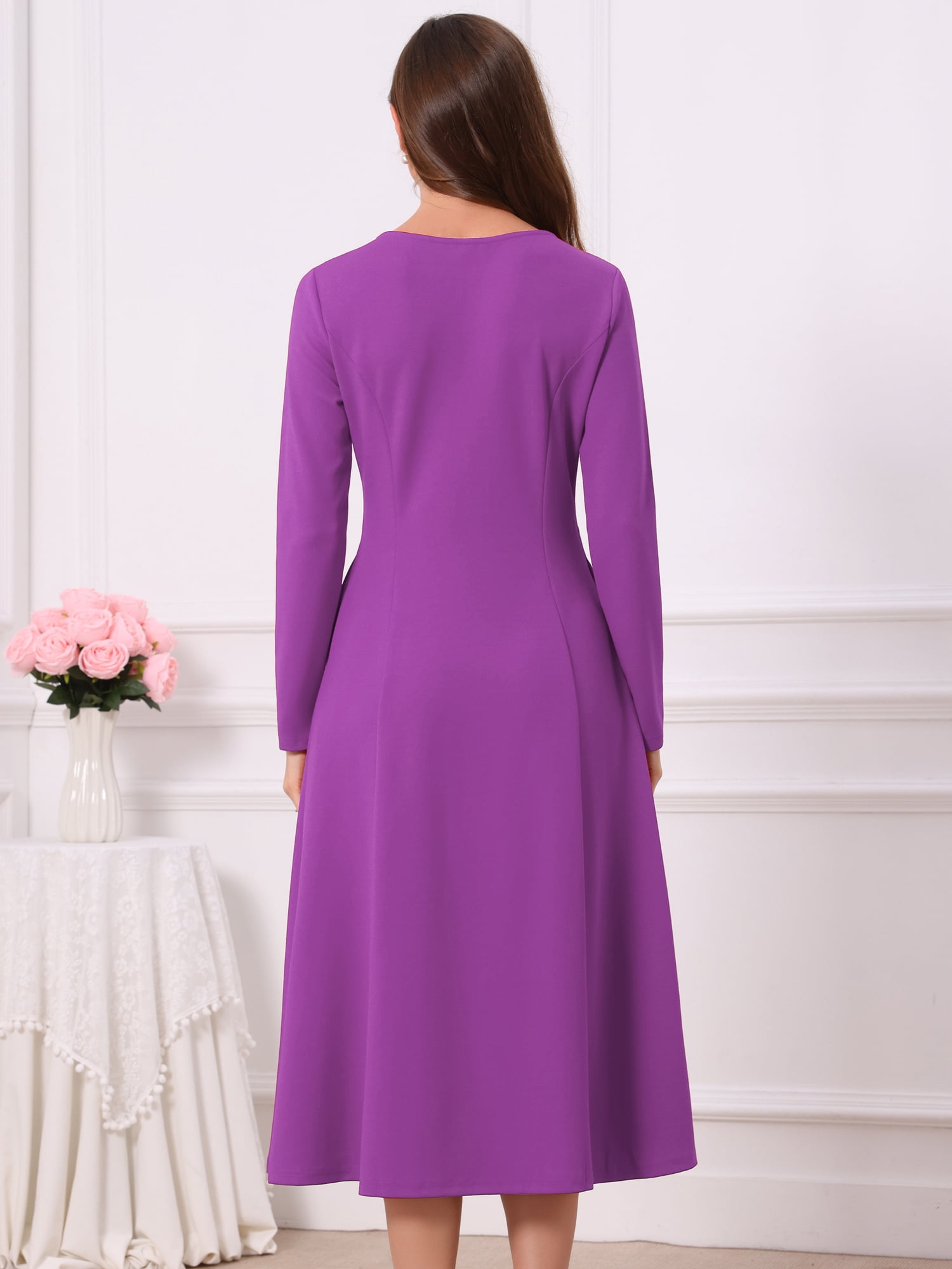 DARING DIVA Women's Long Sleeve Formal Crewneck A-Line Maxi Dress XL Purple
