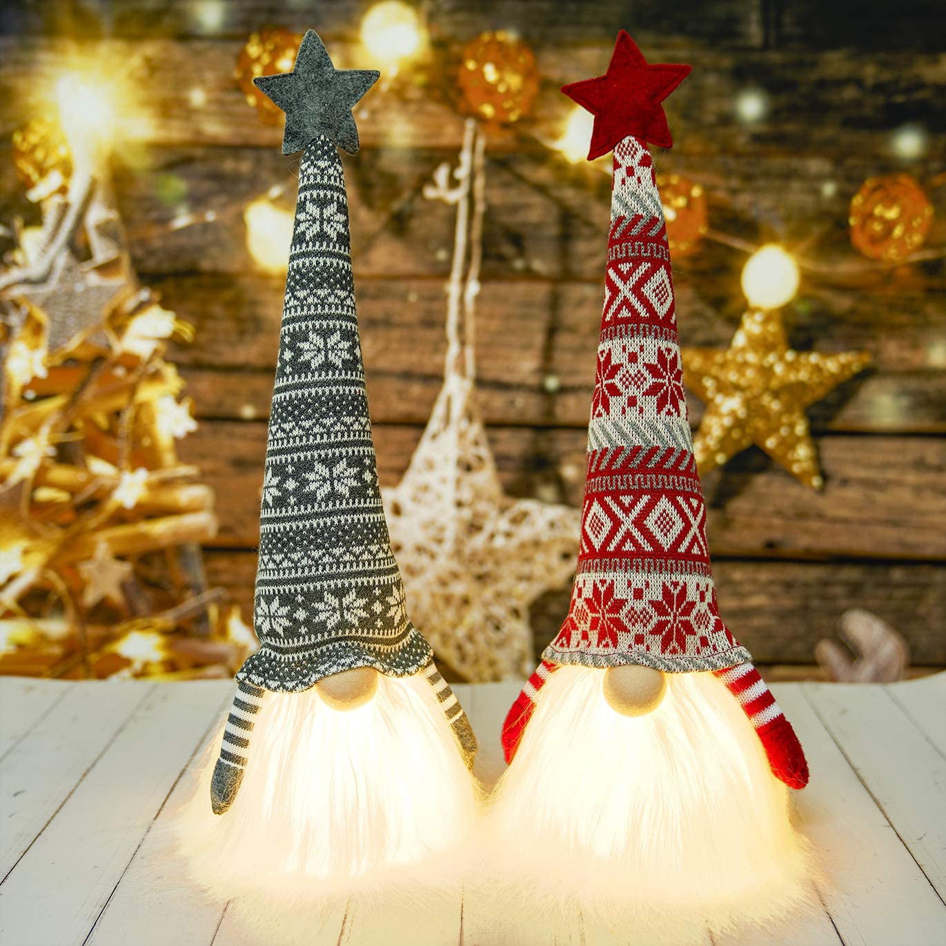 Christmas LED Plush Santa Gnome Doll Warm White Lights Ornaments Xmas Child Gift 