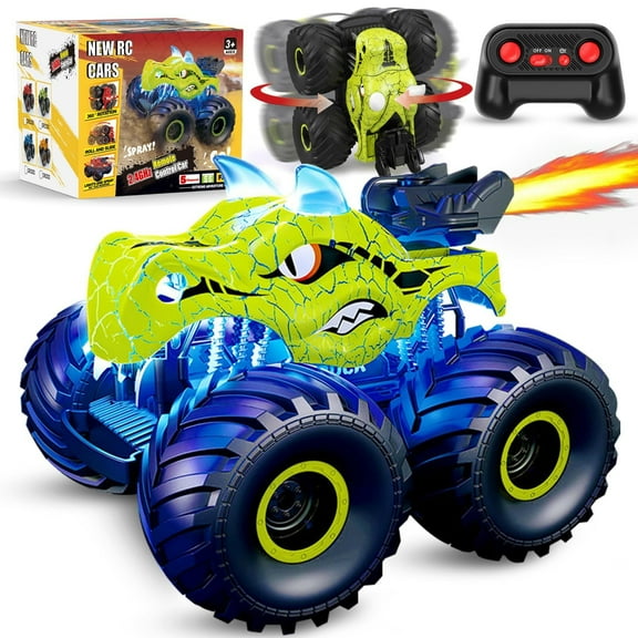 JBeeCtrl Remote Control Car 2.4GHz 360° Rotating RC Monster Trucks for Boys with Spray, Light & Sound Dinosaur Toys for Kids Boys 3 4 5 6 7 8 Christmas Birthday Gift(Green)