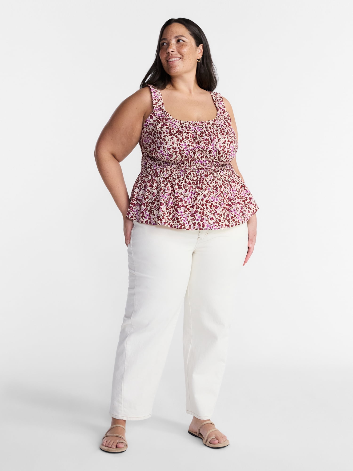 Terra & Sky Women’s Plus Sleeveless Smocked Peplum Tank Top, Sizes 0X-5X